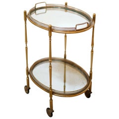 French Brass & Mirror Tray Table on Casters