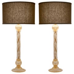 Pair of Murano Glass Column Lamps