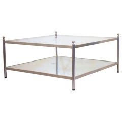 Vintage Brushed Steel and Glass Coffee Table
