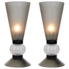 Opaline and Gray Murano Glass Lamps