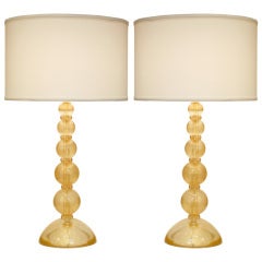 Pair of Gold Murano "Avventurina" Glass Table Lamps
