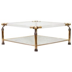 French Brass, Lucite, and Glass Coffee Table