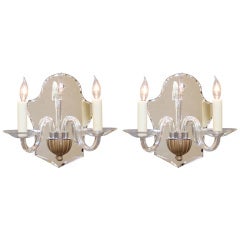 Antique Pair of Mirrored Murano Glass Wall Sconces