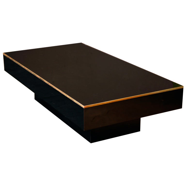 French Modernist Black Glass Coffee Table