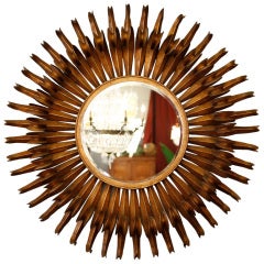 Colossal Gilded Tin Sunburst Mirror in the Style of Line Vautrin