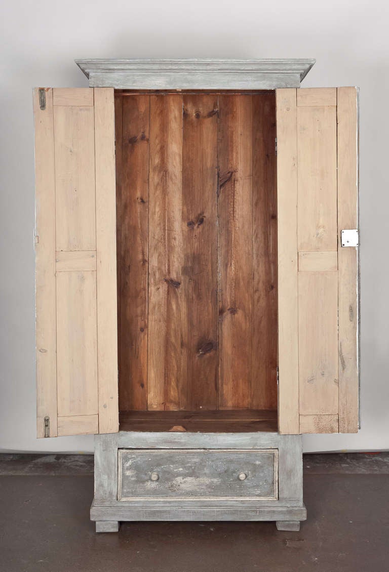 Antique 19th Century Portuguese Blue Patined Armoire In Good Condition In Austin, TX