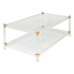 French Vintage Lucite & Brass Cocktail Table