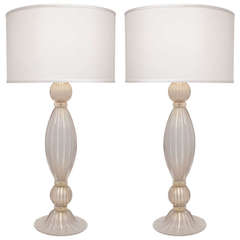 Pair of Alexandrite Incamiciato Murano Glass Lamps
