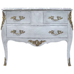 French Louis XV Gray Marble Top Bombé Chest