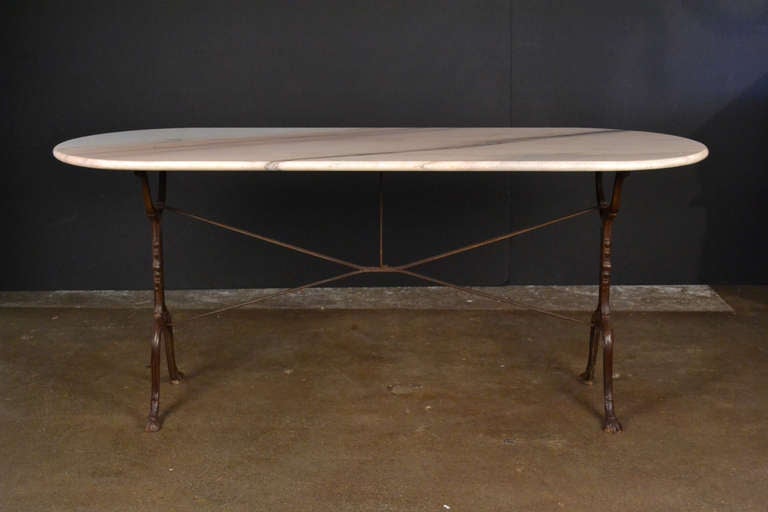Art Nouveau French Antique Cast Iron & Marble Bistro Table