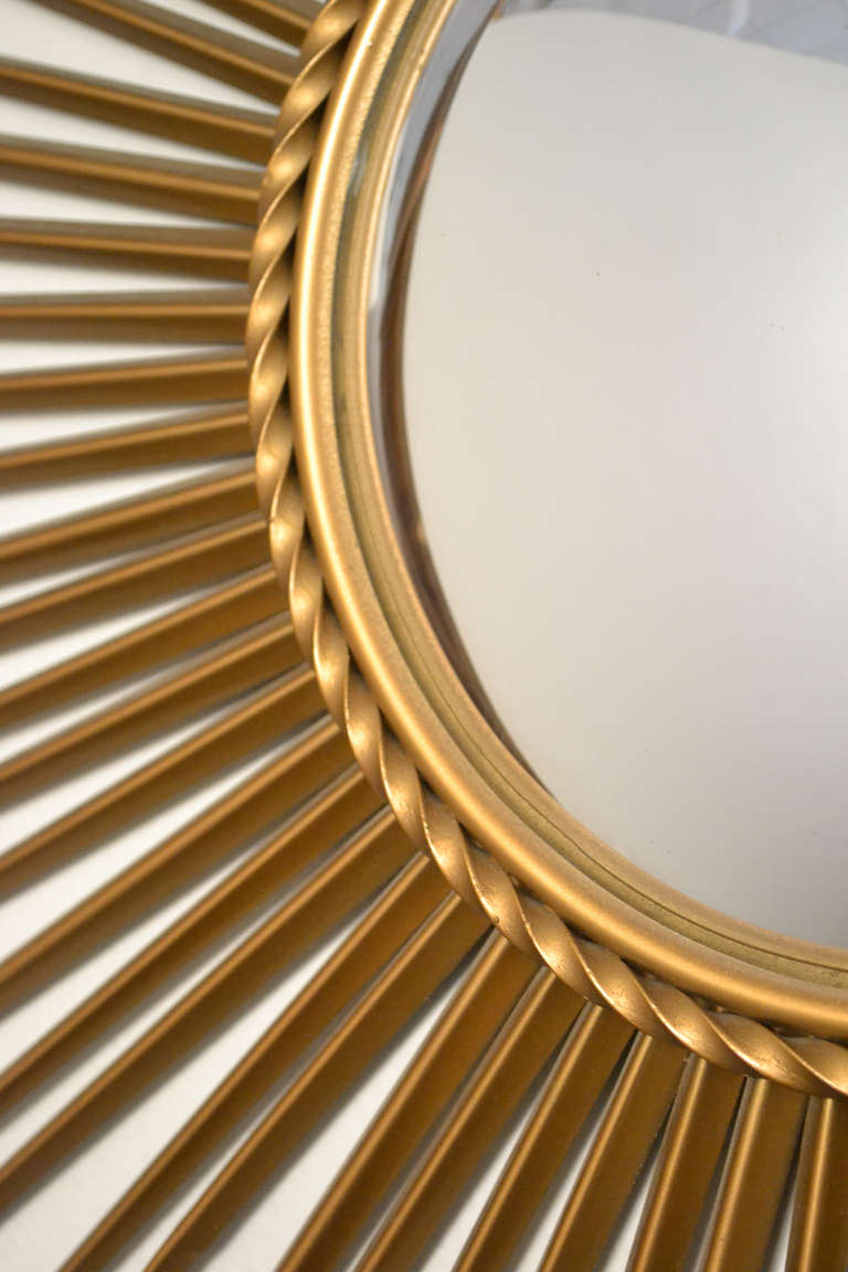 French Vintage Brass Sunburst Convex Mirror 3