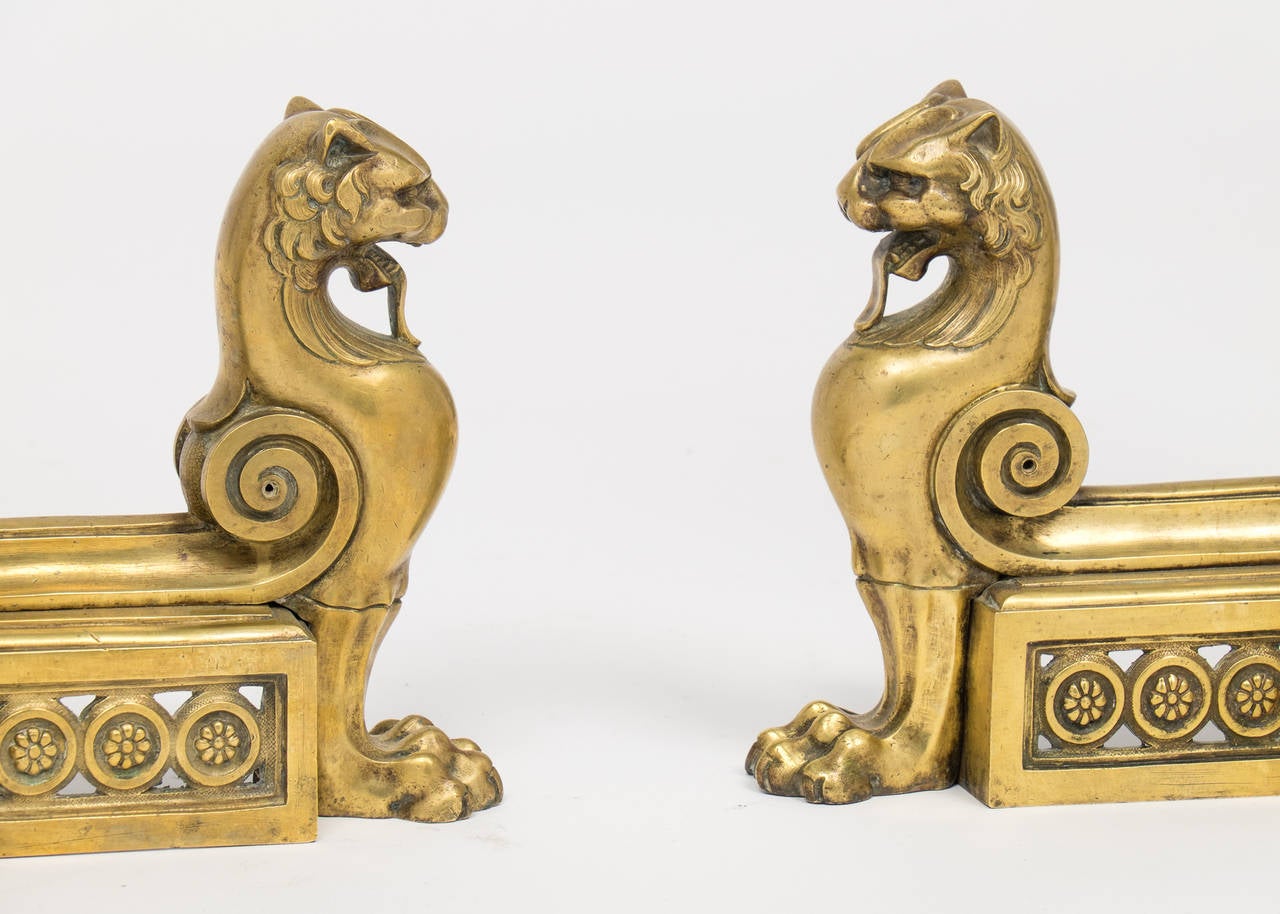 Extraordinary French Empire Gilt Bronze Andirons 4