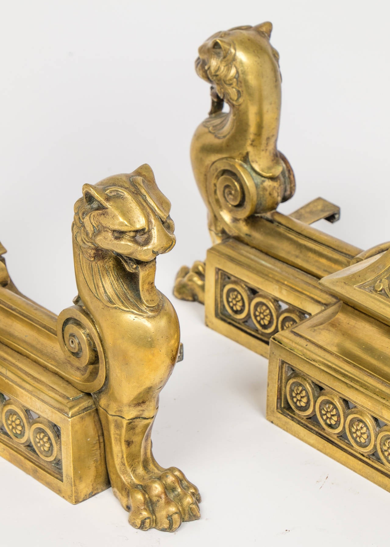 Early 20th Century Extraordinary French Empire Gilt Bronze Andirons