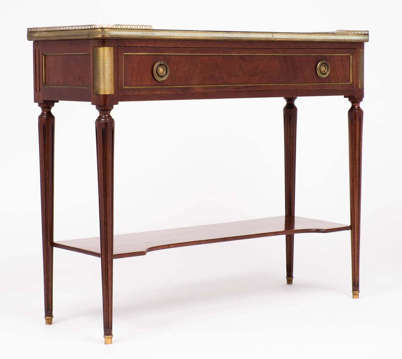 Polished French Louis XVI Marble-Top Mahogany Console Table