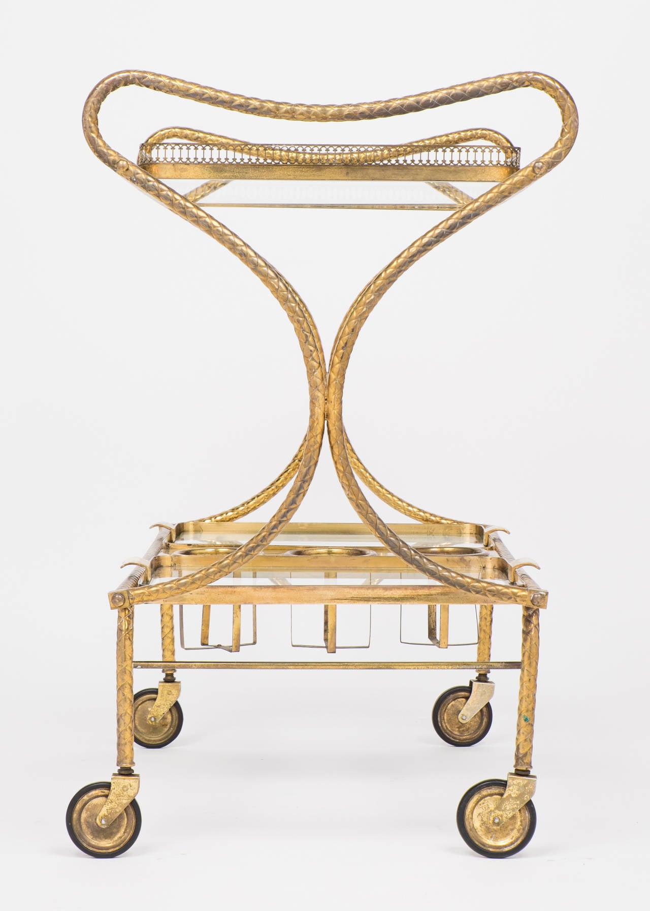 Mid-20th Century French Art Deco Gilt Brass Bar Cart