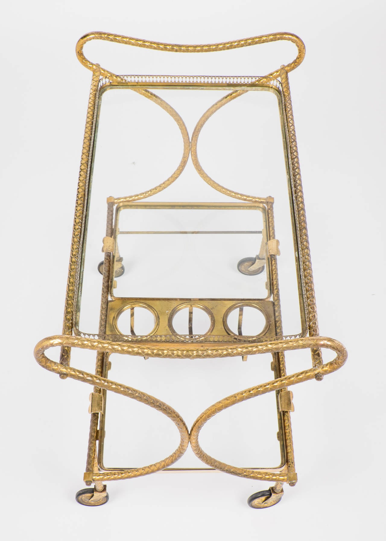 French Art Deco Gilt Brass Bar Cart 1