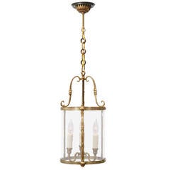 French Antique Brass and Glass Lantern