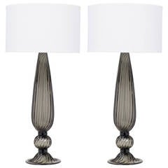 Pair of Murano "Acciaio" Blown Glass Lamps