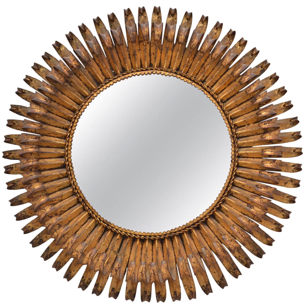 Vintage Gold Leafed Iron Sunburst Mirror