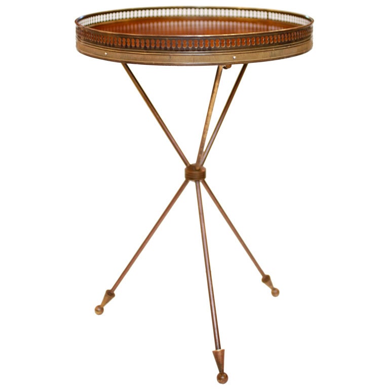 French Brass and Mahogany Tripod Side Table by Maison Jansen