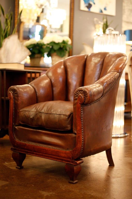 20th Century Stunning Pair of French Leather Club Chairs