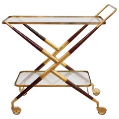 Italian Brass, Glass, and Mahogany Bar Cart by Cesare Lacca