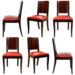 Art Deco Set of Red Leather Dining Chairs