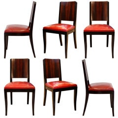 Art Deco Set of Red Leather Dining Chairs