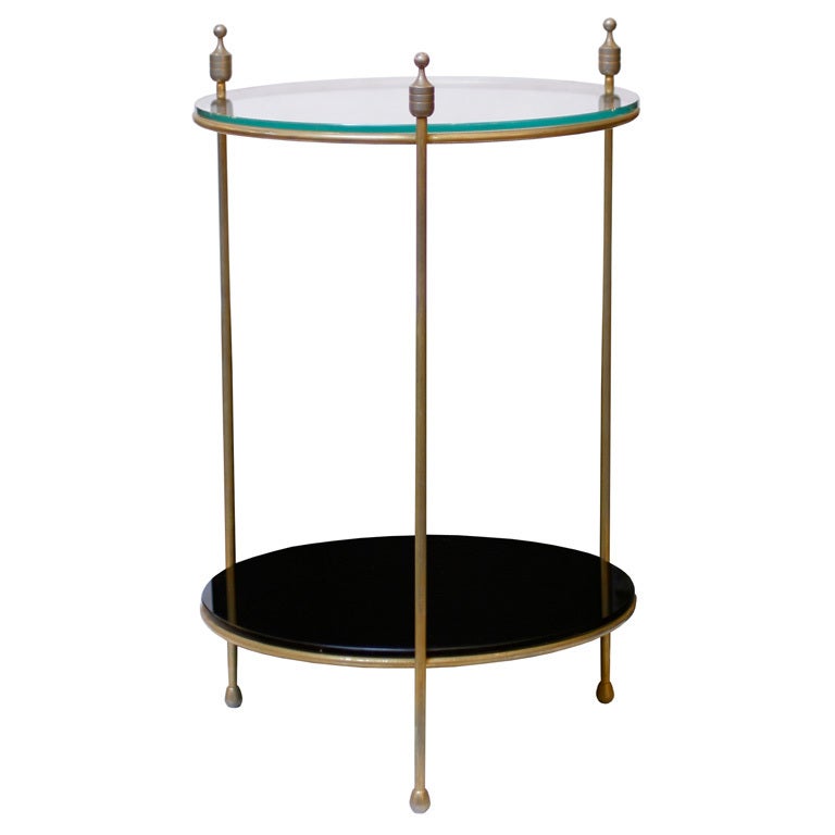 Bronze and Glass Side Table, Style of Jaques Adnet