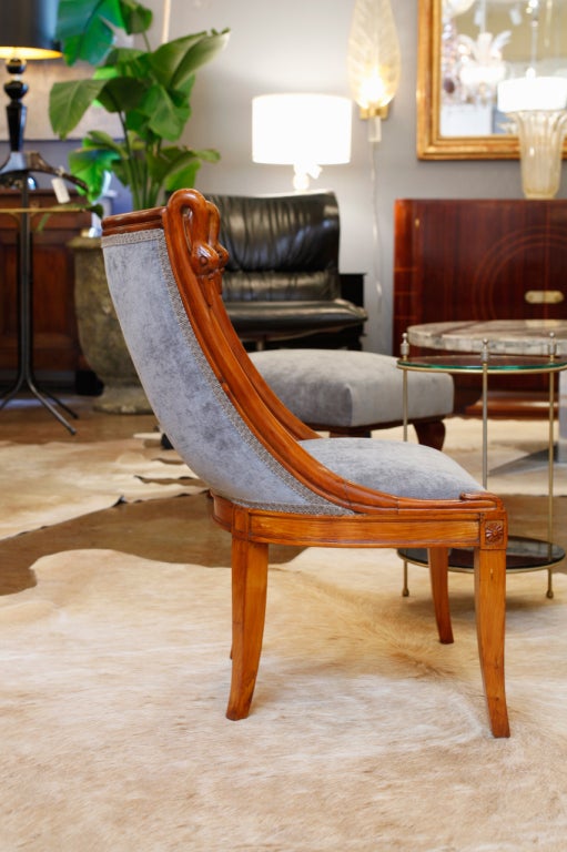 French Pair of Empire Style Mahogany Vanity Chairs