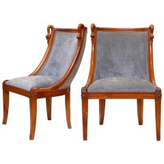 Antique Pair of Empire Style Mahogany Vanity Chairs