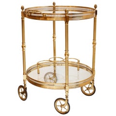 Vintage Brass & Glass Bar Cart on Wheels, Att. to Bagues