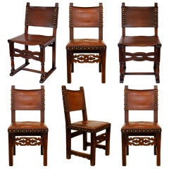 Antique Unique Mixed Set of 6 Leather & Oak Dining Chairs
