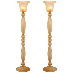 Pair of Murano Avventurina Seguso Glass Floor Lamps
