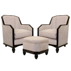 Art Deco Armchairs with Footstool in the Style of Pierre Chareau