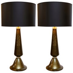 Pair of Bronze Colored Murano "Avventurina" Glass Lamps