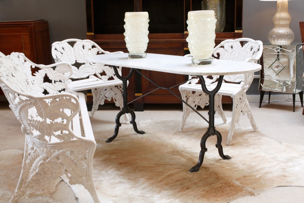 French cast iron bistro table with original Carrara marble top.