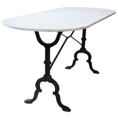 Antique French Cast Iron & Marble Top Bistro Table