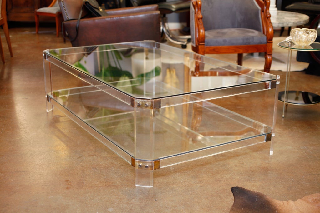 Lucite, Brass, and Glass Coffee Table 6