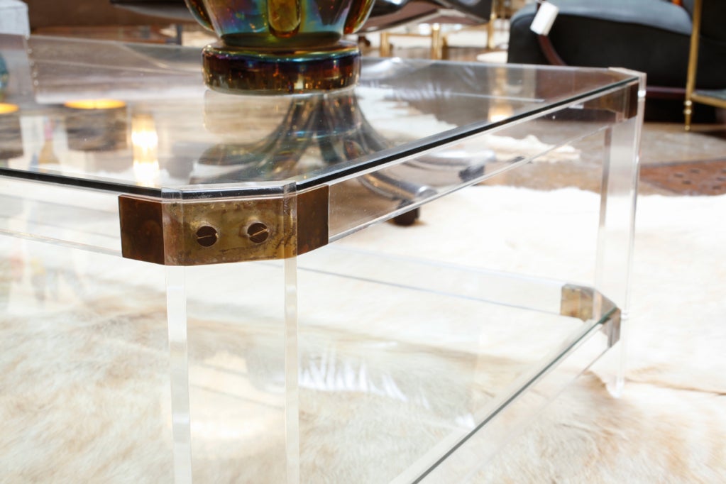 Lucite, Brass, and Glass Coffee Table 3