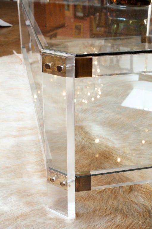 Lucite, Brass, and Glass Coffee Table 4