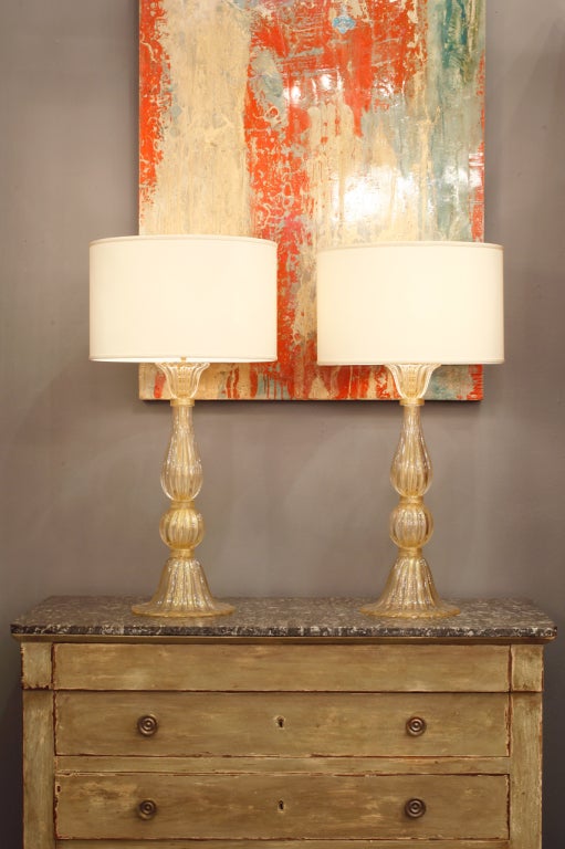 Pair of Murano "Avventurina" Glass Lamps