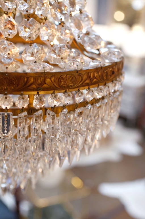Pair of French Empire Crystal & Brass Chandeliers 1