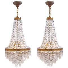 Pair of French Empire Crystal & Brass Chandeliers