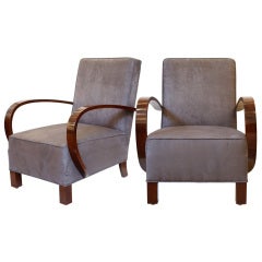 Pair of Art Deco Walnut Armchairs in the style Jean Prouve