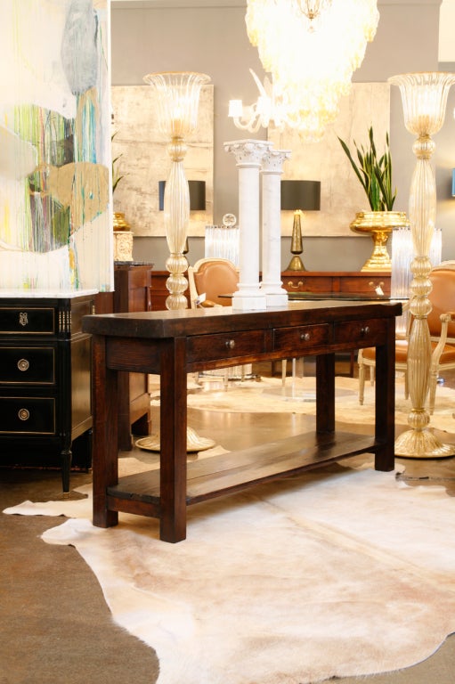 French Antique Solid Cherrywood and Fir Console Table