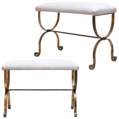 Pair of Spanish Gold Leafed Forged Iron Benches