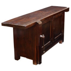 Vintage French Solid Chestnut Top Workbench from the Alps