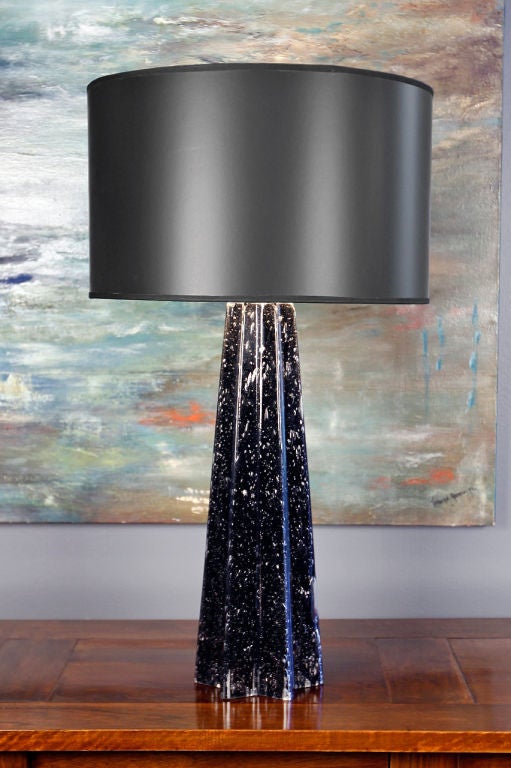 Italian Jet Black Murano 'Pulegoso' Glass Table Lamps