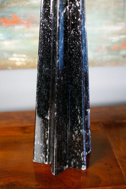 Jet Black Murano 'Pulegoso' Glass Table Lamps In Good Condition In Austin, TX